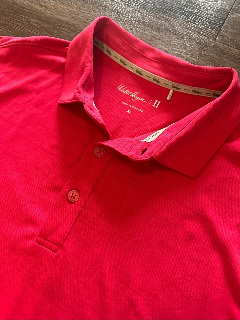 Walter Hagen 11 Polo Shirt Men's XL Pink Solid Polyester Short Sleeve Button